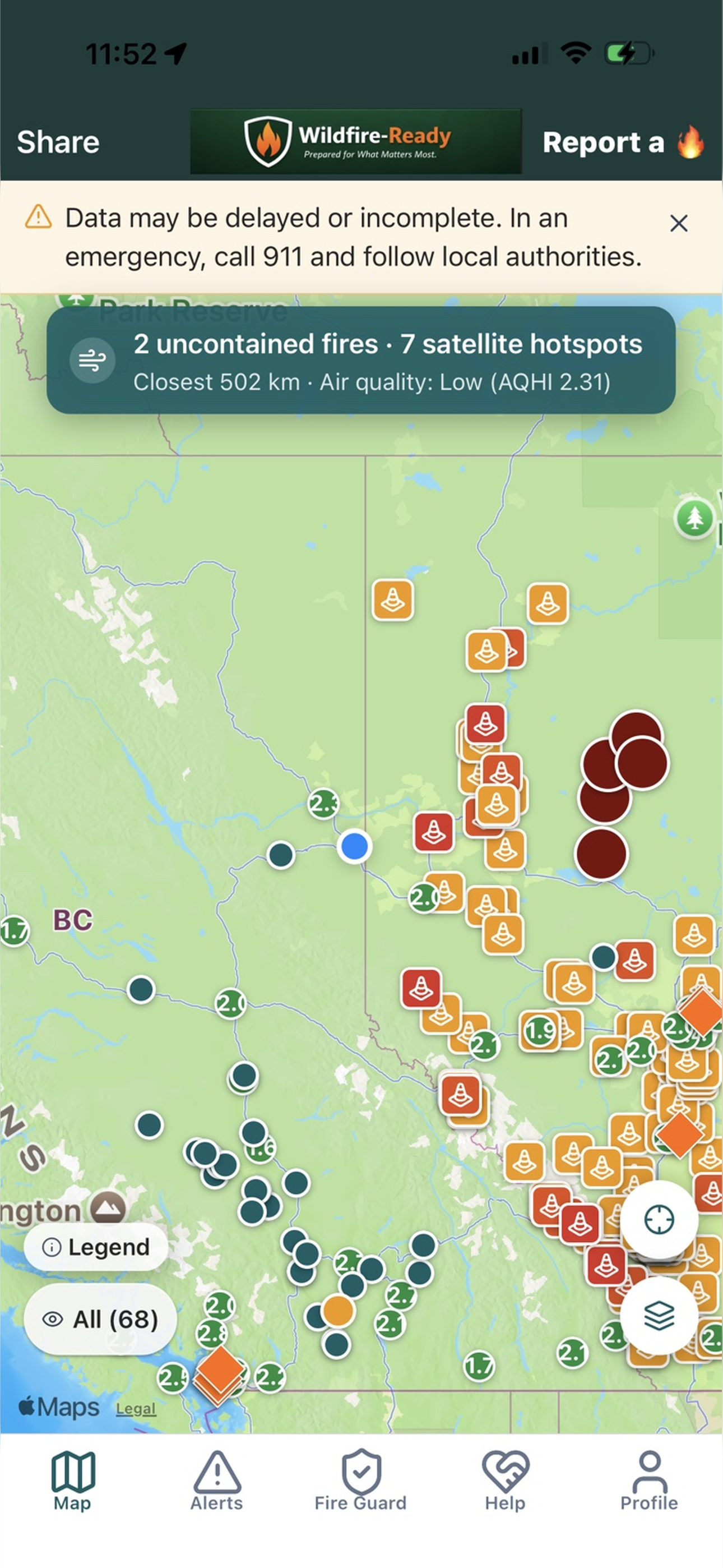 Live wildfire map of BC and Alberta in WildFire-Ready